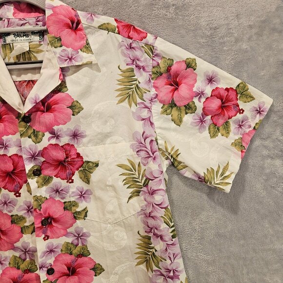 Two Palms Hawaiian Blouse Womens M Colorful Hibiscus Made is Hawaii USA Cotton - Picture 6 of 14